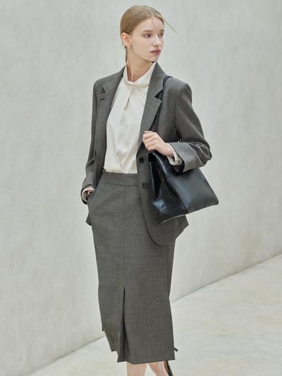 hyyk Slim Midi Slit Skirt - Melange Gray