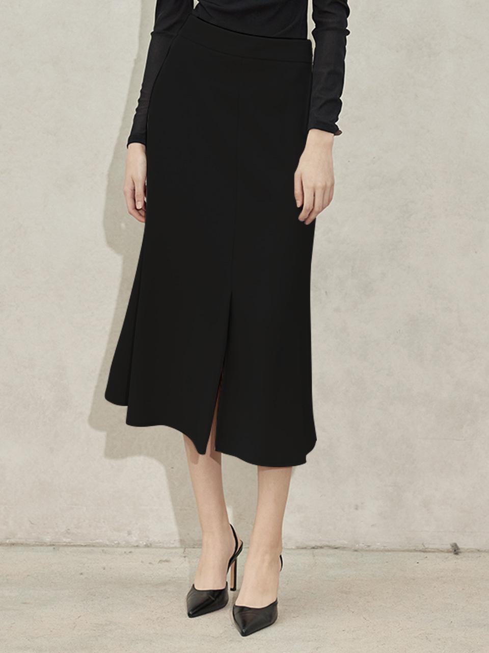 hyyk Slit Flare Midi Skirt - Black
