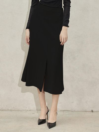 hyyk Slit Flare Midi Skirt - Black