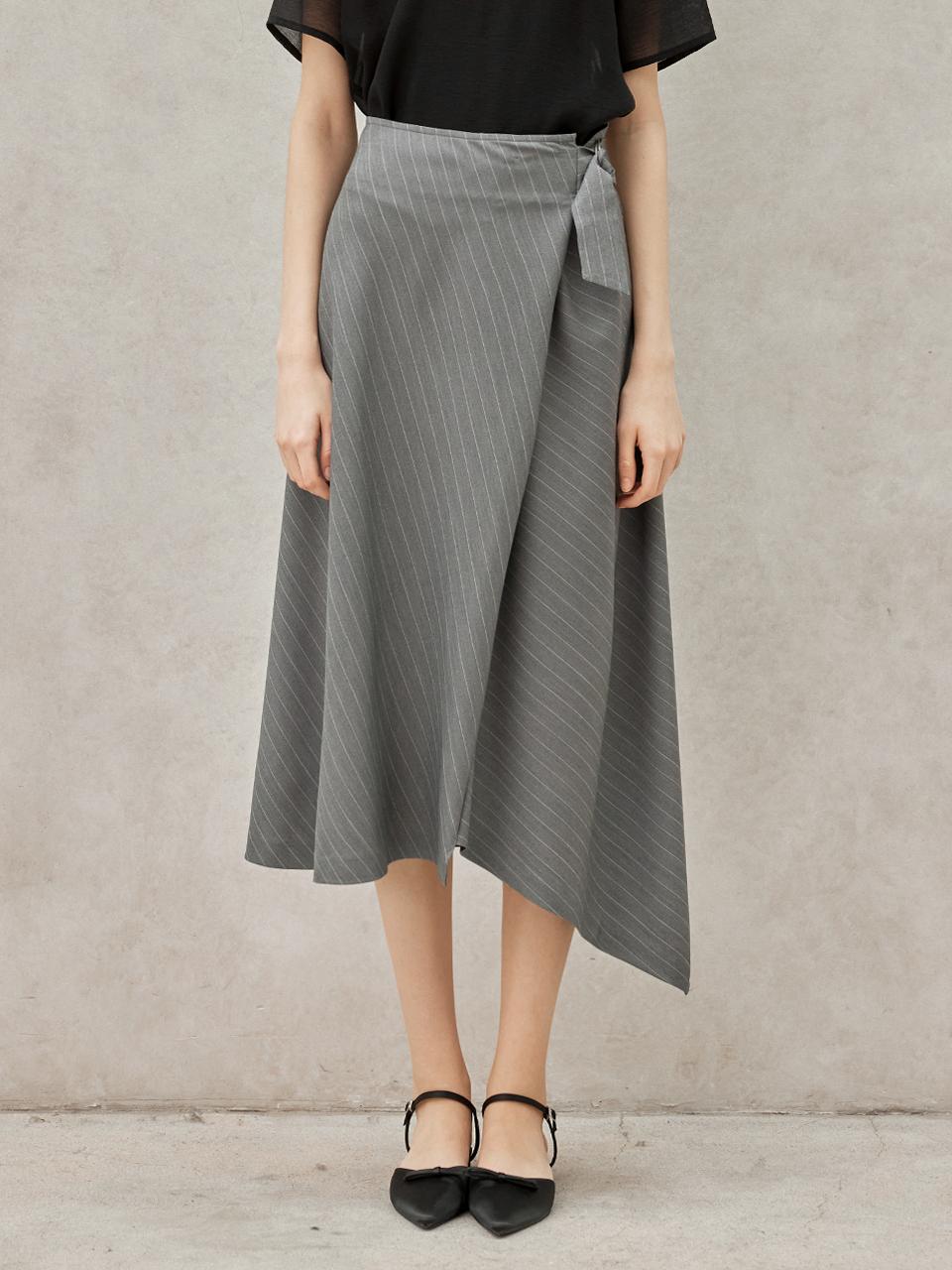 hyyk Striped Flare Skirt - Melange Gray