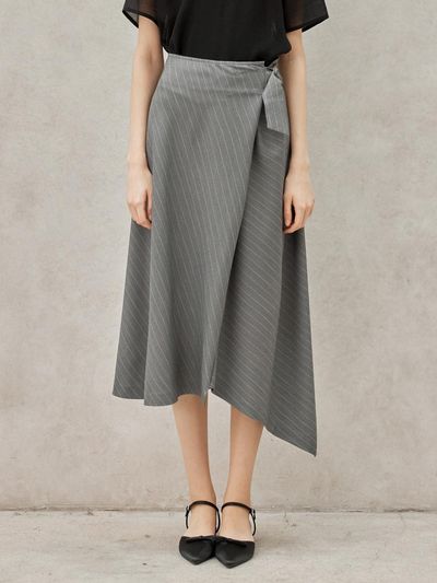 hyyk Striped Flare Skirt - Melange Gray