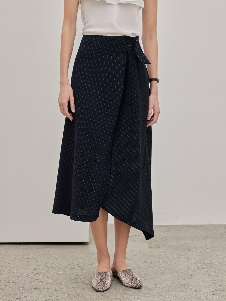 hyyk Striped Flare Skirt - Navy