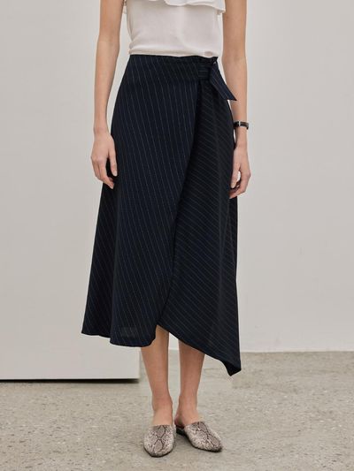 hyyk Striped Flare Skirt - Navy