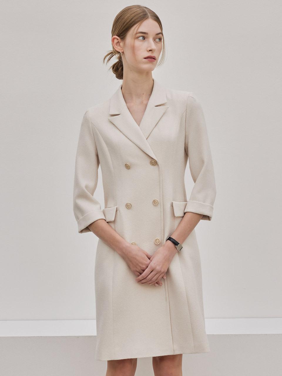hyyk Tailored Double Breasted Dress - Beige