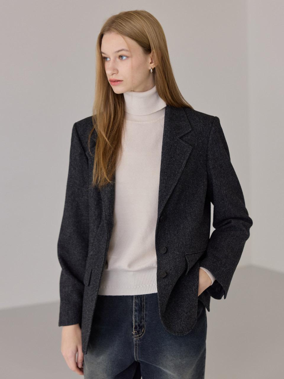 hyyk Wool Minimal Boxy Tailored Jacket [Deep Gray]