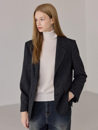 hyyk Wool Minimal Boxy Tailored Jacket [Deep Gray]
