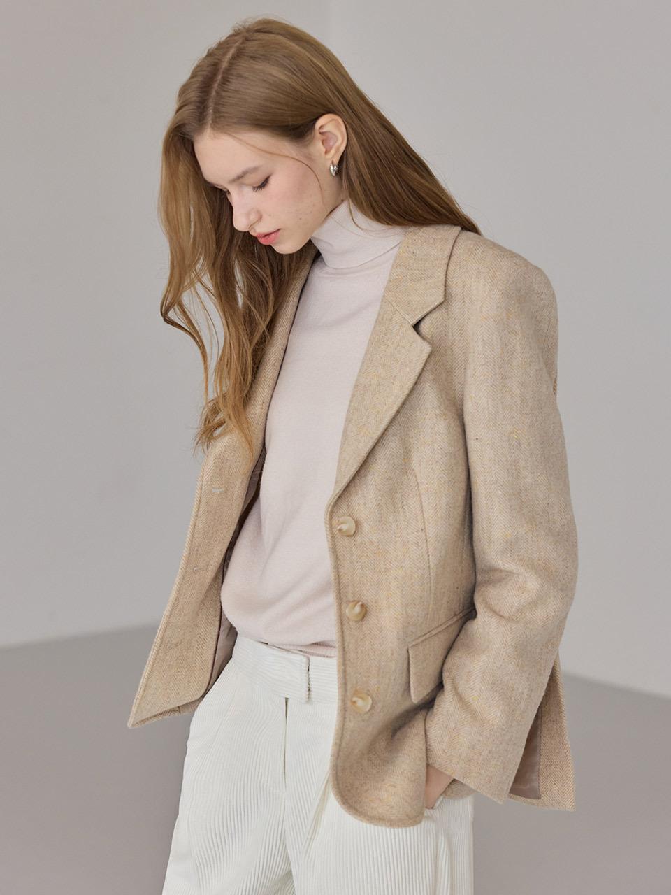 hyyk Wool Minimal Tailored Boxy Jacket [Melange Beige]