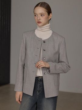 hyyk Wool Round Neck Jacket_Melange Beige