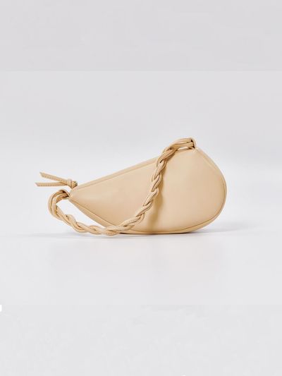 i BAG your Pardon. Leather Twisted Handle Half-Heart Bag [Beige]