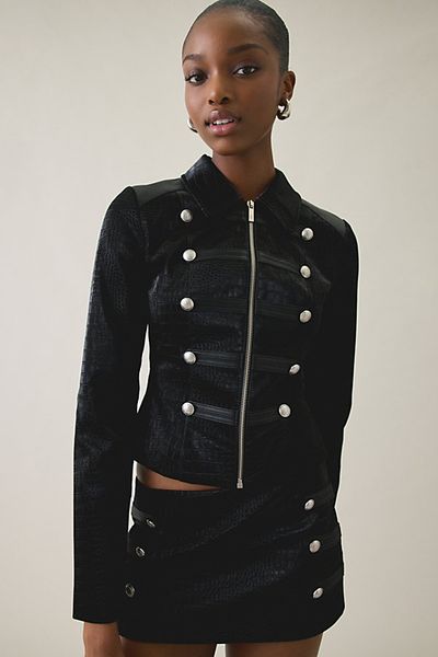 I.AM.GIA I. AM. GIA. Idalia Slim Button Detail Military Jacket in Black, Women's at Urban Outfitters