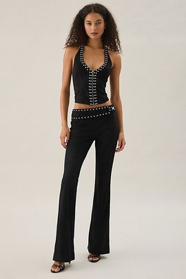 I.AM.GIA I. AM. GIA. Seraphine Studded Belt Detail Flare Pants in Black, Women's at Urban Outfitters