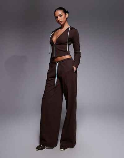 I.AM.GIA I.AM.GIA Arlo cotton rich low rise ultra baggy track sweatpants in brown and baby blue - part of a set