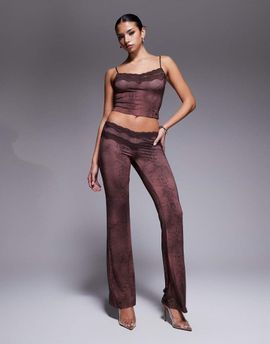 I.AM.GIA I.AM.GIA Beau double lace trim v front flared pants in brown snake print - part of a set