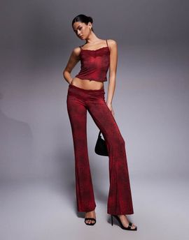 I.AM.GIA I.AM.GIA Beau lace trim v front flared pants in red print - part of a set