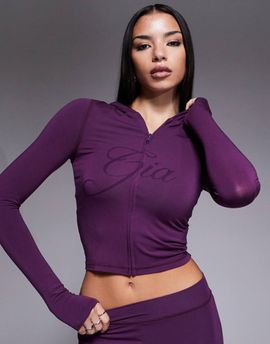 I.AM.GIA I.AM.GIA Blare logo contrast stitch zip through hoodie in plum - part of a set-Purple