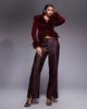 I.AM.GIA I.AM.GIA Cressida compact knit shaggy faux fur trim zip up cardigan in burgundy-Red - 3