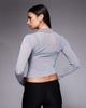 I.AM.GIA I.AM.GIA Davina 90s fine rib knit asymmetric button detailing fitted shirt in gray - 2