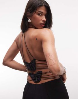 I.AM.GIA I.AM.GIA Ellery strappy butterfly pattern open back cami top in black