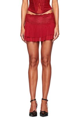 I.AM.GIA I.AM.GIA Floral Lace Mesh Tiered Miniskirt