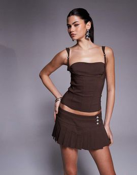 I.AM.GIA I.AM.GIA Remini button detail pleated ultra mini skort in brown, part of a set