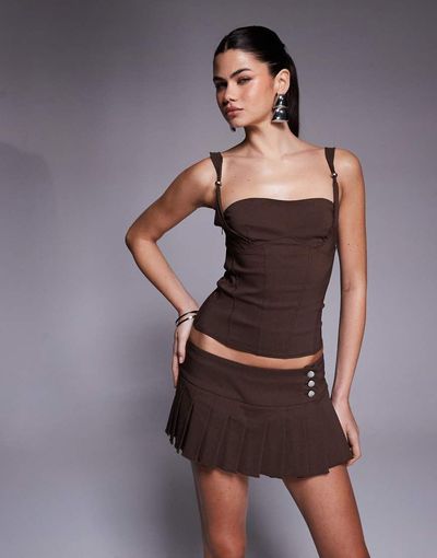 I.AM.GIA I.AM.GIA Remini button detail pleated ultra mini skort in brown, part of a set