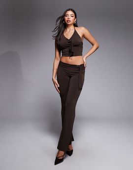 I.AM.GIA I.AM.GIA Siofra metal hardware drape belt detail flare pants in brown - part of a set
