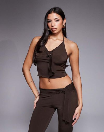 I.AM.GIA I.AM.GIA Siofra metal hardware drape detail cropped cami top in brown - part of a set