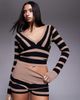 I.AM.GIA I.AM.GIA Suzi V-neck long sleeve fitted hooded sweater in black and beige stripe - part of a set-Multi - 1