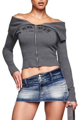 I.AM.GIA I.AM.GIA Zion Off the Shoulder Zip Cardigan