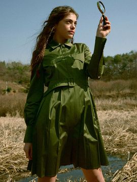 iCE GARDEN Front Pleated Shirt Dress