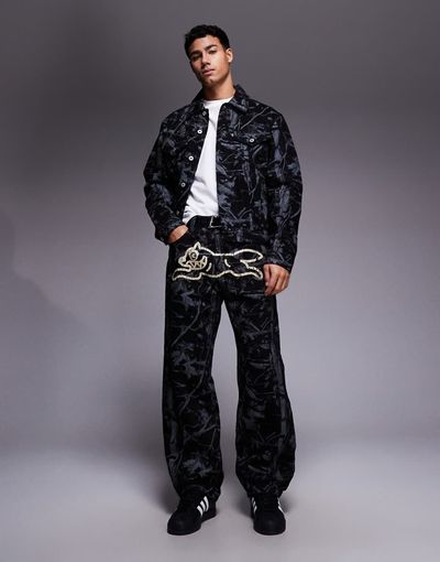ICECREAM ICECREAM all over tree camo print jeans in black wash - part of a set