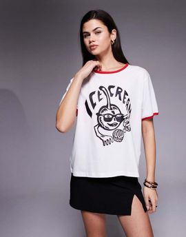 ICECREAM ICECREAM cherry print ringer T-shirt in white