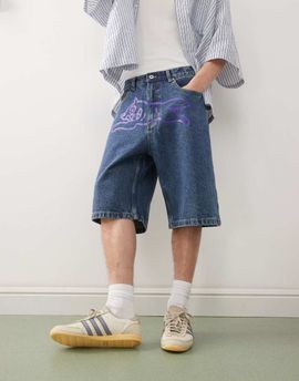 ICECREAM ICECREAM running dog baggy denim shorts in dark wash blue