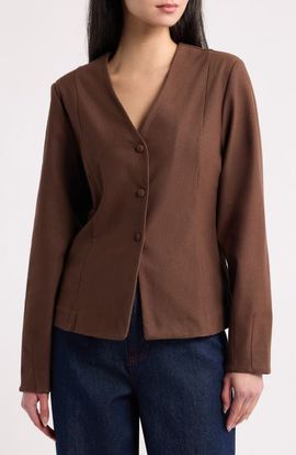 ICHI ICHI Ihkate Collarless Denim Jacket