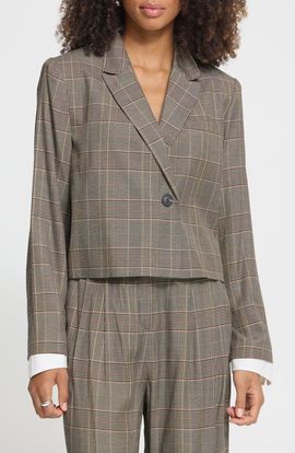 ICHI ICHI Plaid Cropped Blazer