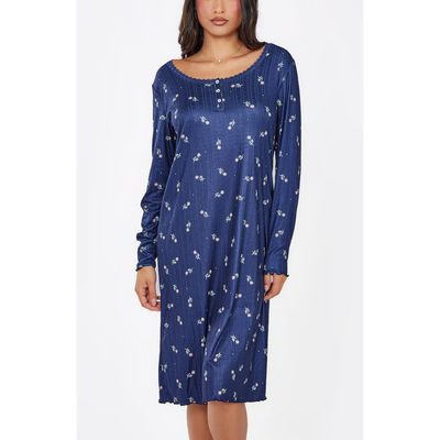 iCollection iCollection Floral Pointelle Knit Long Sleeve Sleep Dress