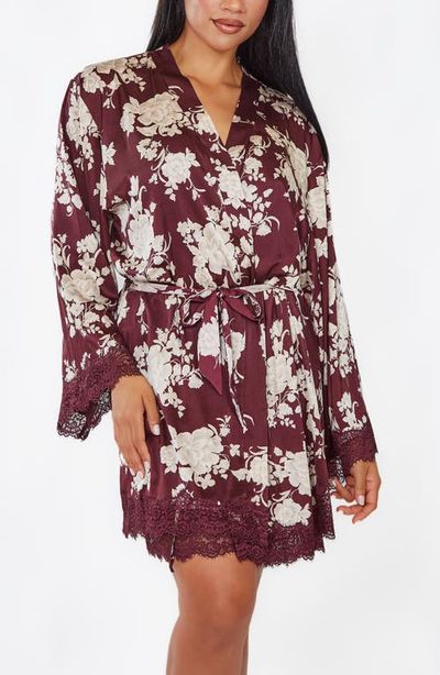 iCollection iCollection Floral Print Lace-Trimmed Satin Robe (Plus Size)