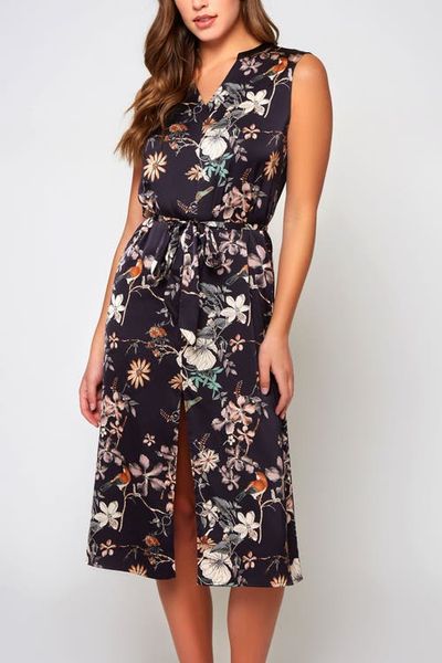 iCollection iCollection Floral Print Stretch Satin Dress