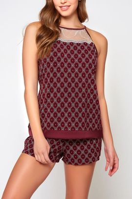 iCollection iCollection Geometric Print Lace Halter Cami & Shorts Pajama Set