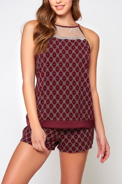 iCollection iCollection Geometric Print Lace Halter Cami & Shorts Pajama Set