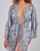 iCollection iCollection Hummingbird Print Cold Shoulder Lace Trim Satin Robe - 1