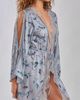 iCollection iCollection Hummingbird Print Cold Shoulder Lace Trim Satin Robe - 3