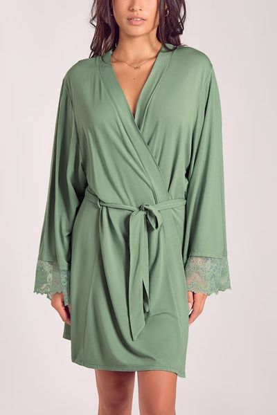 iCollection iCollection Lace-Trimmed Modal Robe with Adjustable Ties