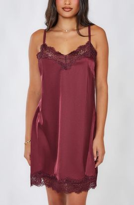 iCollection iCollection Lace-Trimmed Satin Chemise Loungewear Slip