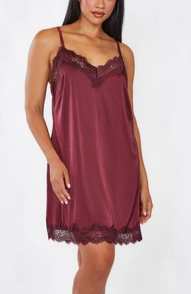 iCollection iCollection Lace-Trimmed Satin Chemise Loungewear Slip (Plus Size)