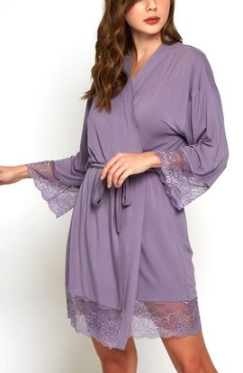 iCollection iCollection Lace Trim Viscose Wrap Robe