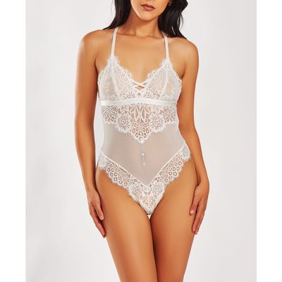 iCollection iCollection Lash Lace Sheer Mesh Halter Bodysuit