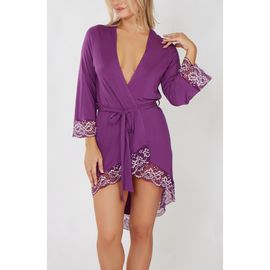 iCollection iCollection Premium Modal High-Low Robe with Scalloped Lace