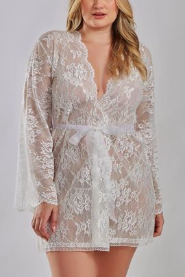iCollection iCollection Scalloped Floral Lace Wrap Robe