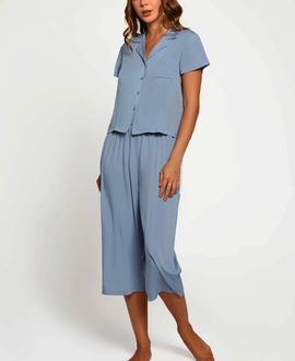 iCollection iCollection Short Sleeve Shirt & Wide-Leg Pants Pajama Set